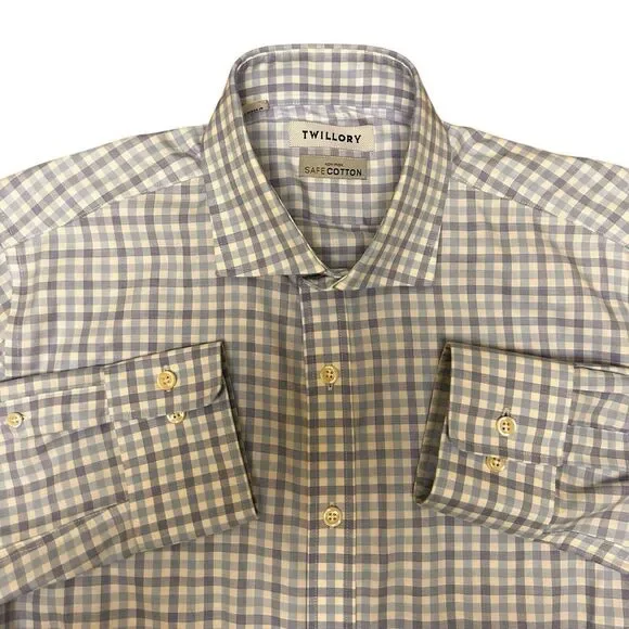 Twillory Safe Cotton Shirt Men's 16 32/33 Blue Tailored Fit Dress Business - Picture 1 of 8